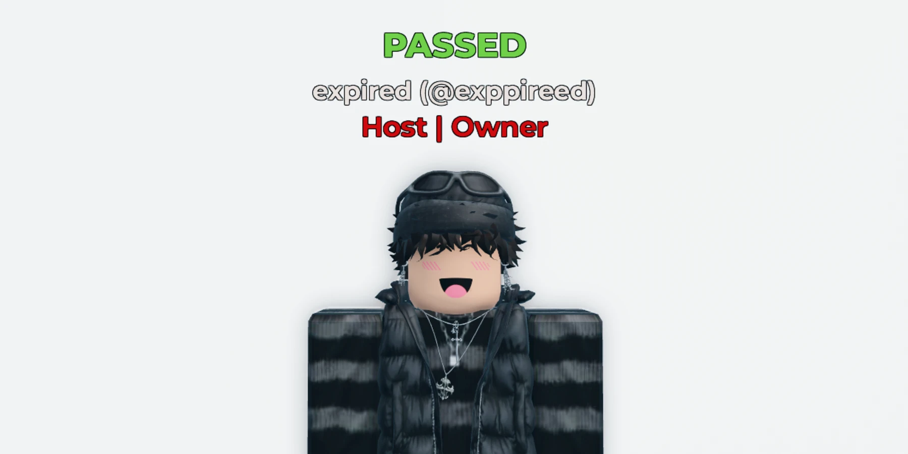 A training nametag showing PASSED, the player name and the Host | Owner role